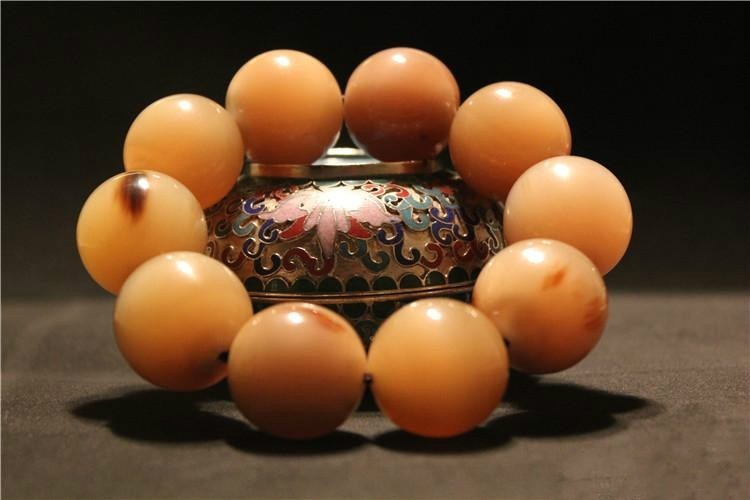 豪珠 精品西藏牦牛角手串 奶丝白水牛角佛珠手链文玩男女款 30mm*9颗