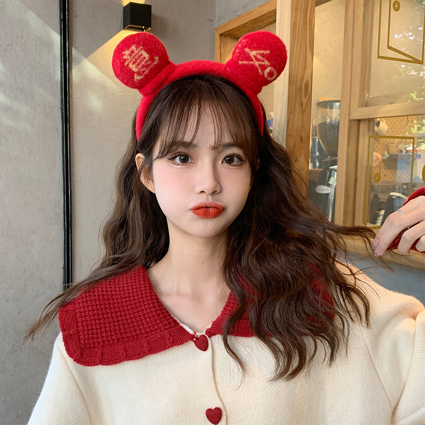 新年发饰吉祥如意喜庆红色发箍女节日装扮拍照过年头箍头饰如意发箍