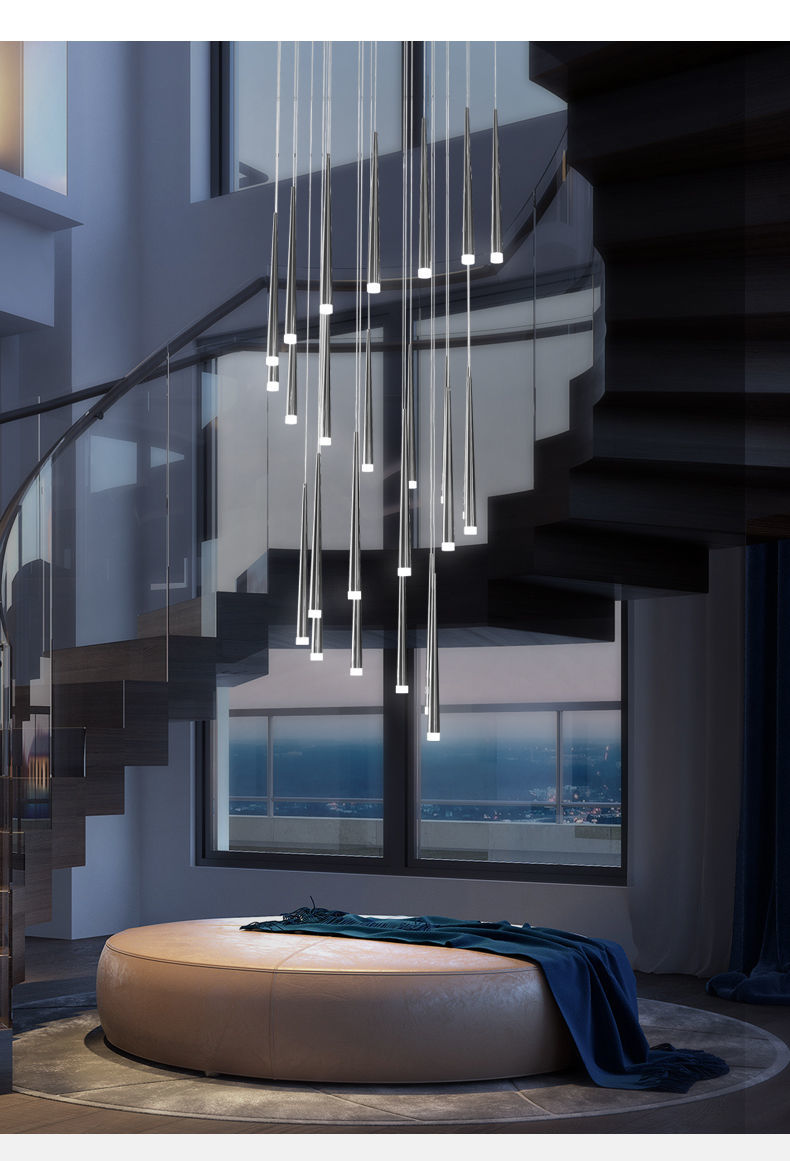 井明楼梯长吊灯现代简约别墅轻奢北欧客厅loft个性餐厅旋转复式楼吊灯