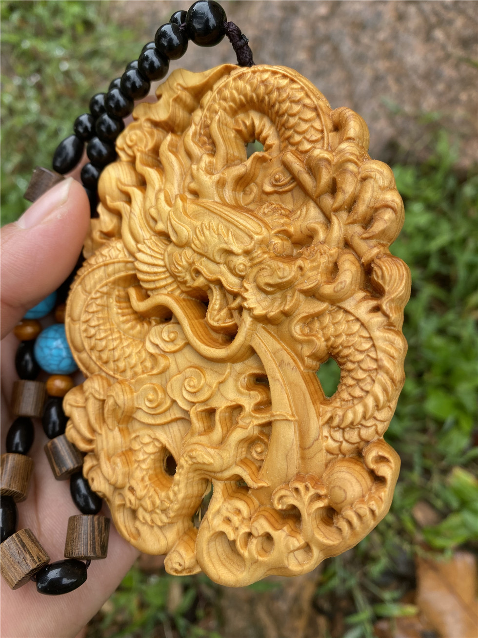 倍喜欢崖柏木雕刻生肖龙牌钥匙扣檀木祥龙汽车挂件随身携带饰品绿檀木