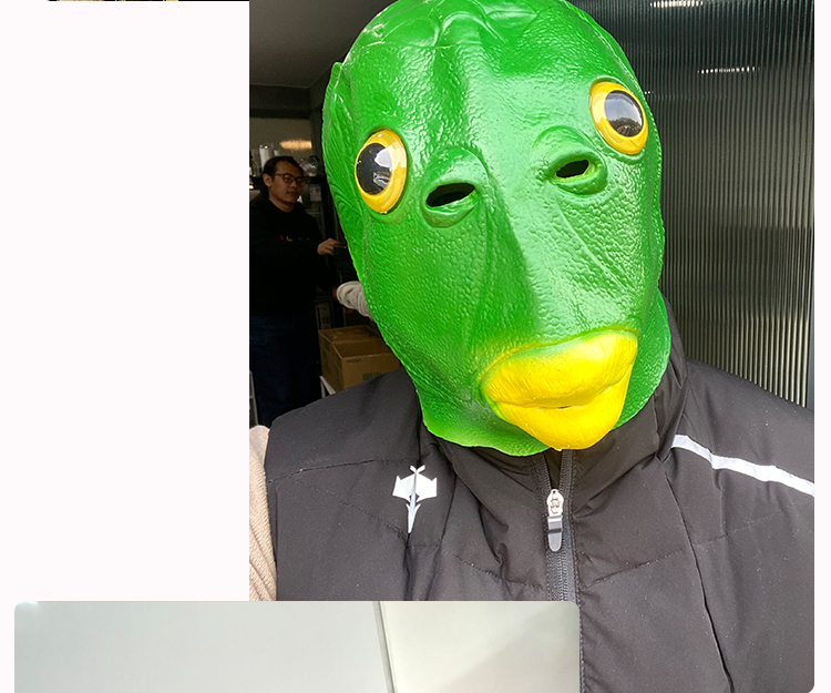 绿头鱼抖音同款鱼头套绿头怪搞笑绿鱼人头套年会节目万圣节网红面具怪