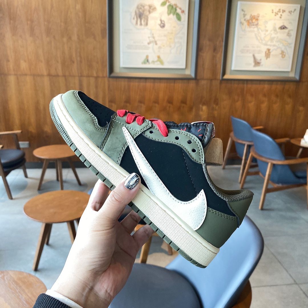 【倒钩】aj1低帮闪电倒钩鬼脸男女同款板鞋藤原浩联名潮流篮球鞋 棕色