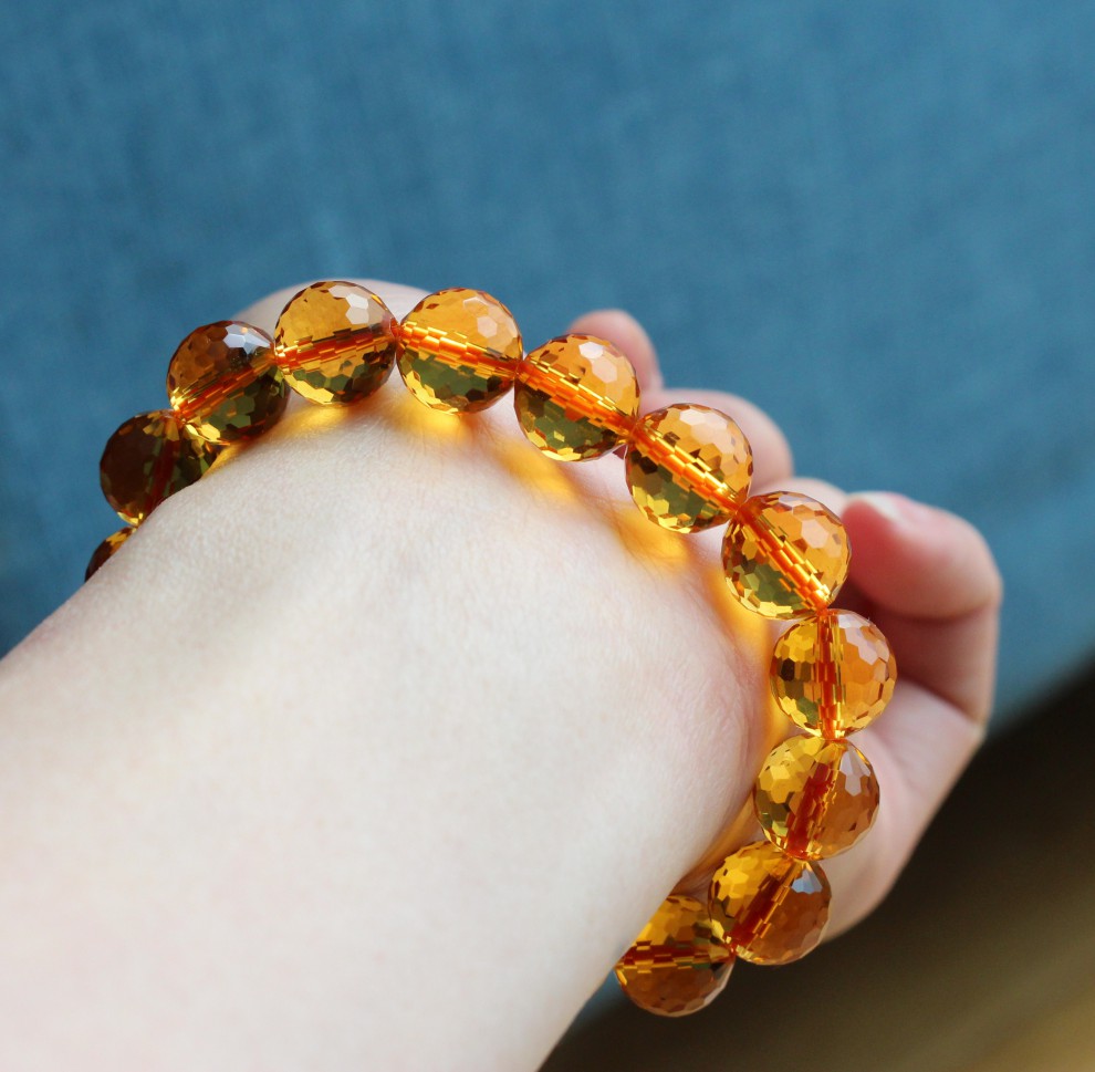 萃百丽cbli收藏级巴西黄水晶手链男女款刻面128切面橘黄天然定制款