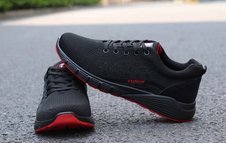 潮牌红蚂蚁秋季新款透气男鞋休闲网鞋网面运动鞋滑百搭黑色鞋子工作鞋