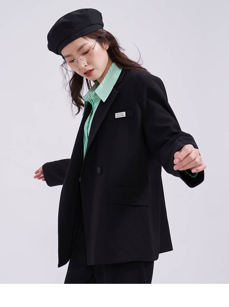 热风2022年春季新款女士织标装饰西装01黑色s