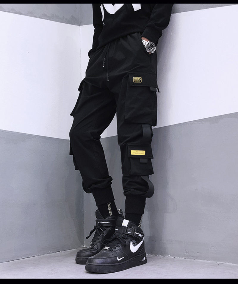 秋冬潮牌机能风工装裤男高街帅气潮男束脚裤潮流暗黑系哈伦裤加绒款z