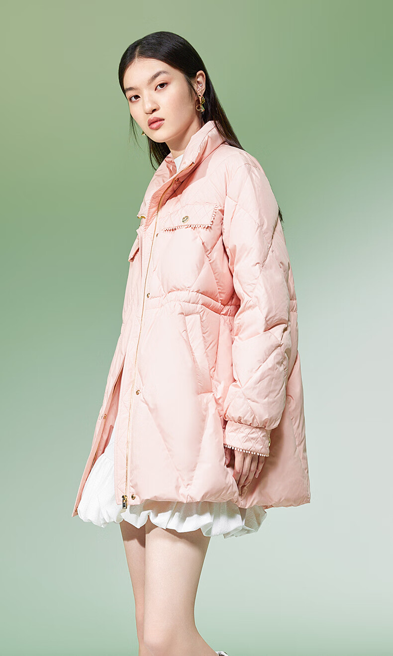 ochirly欧时力 小香风中长款羽绒服女 2022新款秋冬轻薄保暖外套 黑色