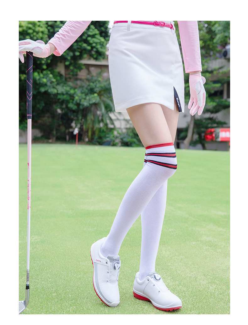 ttygj高尔夫球袜子女士过膝长袜三条杠百搭休闲长筒运动棉袜黑色红色