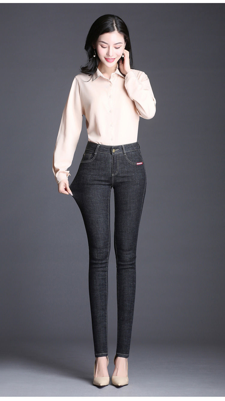 女冬季高腰弹力显瘦小脚铅笔裤加厚保暖棉裤九分长裤子冬天穿黑色长裤