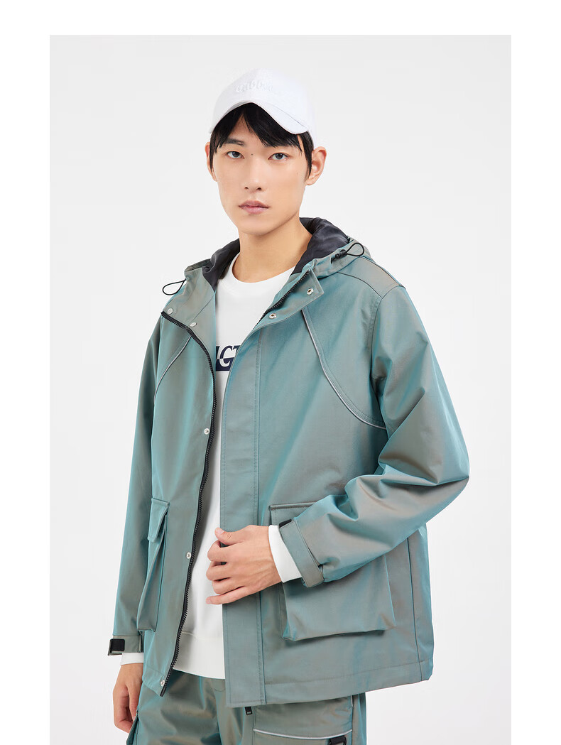 cabbeen/卡宾男装连帽休闲外套2021秋新款运动潮反光印花变色h 青苔色