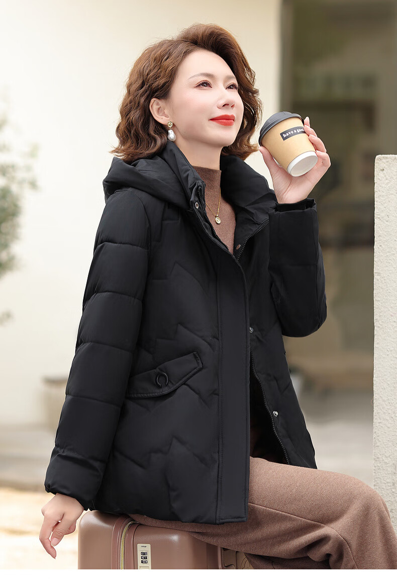 Hengyuanxiang Middle-aged Mom Winter Mid-length Down Cotton Jacket Thickened Fleece-lined Coat for Middle-aged and Elderly Women 30