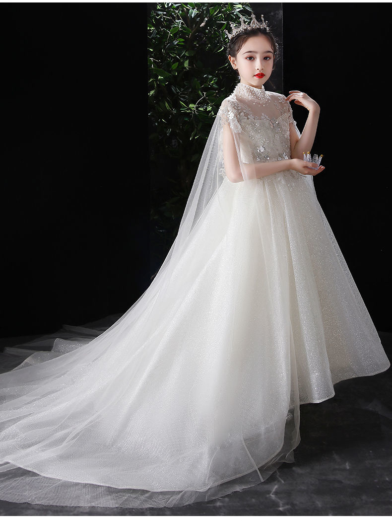 小黄鸭儿童高端礼服主持人花童公主裙儿童晚礼服公主裙女童白色拖尾