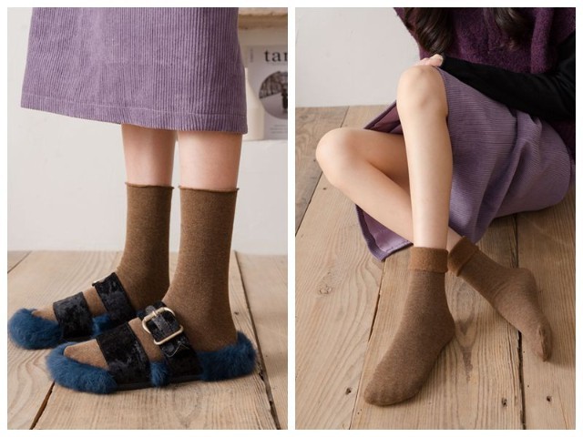 法国kj高端品牌日本品牌女士轻奢加厚雪地袜女长筒冬季加绒纯棉加厚中