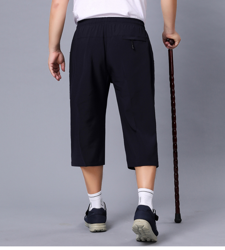 夏季老年人男士穿的七分裤老头老爷爷中老年男宽松运动短裤爸爸松紧腰