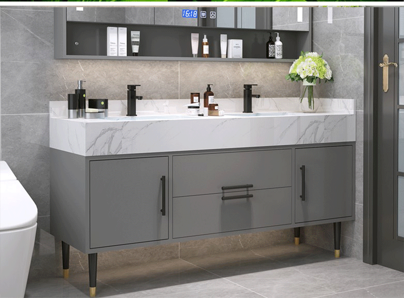 轻奢洗脸盆卫生间洗漱台盆柜 80公分普通镜柜落地款单盆【图片 价格