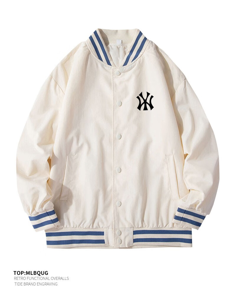 mlb 官方字母夹克男女情侣春秋季潮牌外套上衣ny洋基队棒球服 黑色(白