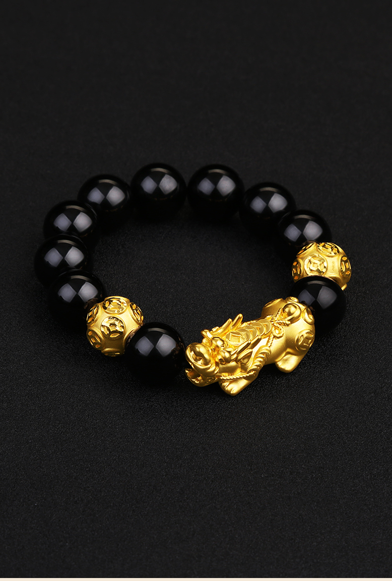 老凤凰 黄金貔貅手链男女款3d硬金转运珠皮丘手链手串 999足金貔貅