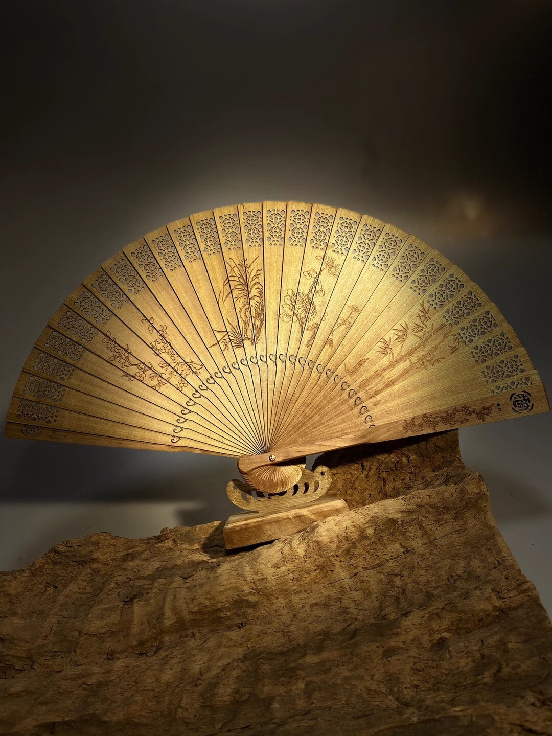 珠缘景翠金丝楠小叶桢楠老料苏扇扇子金丝楠扇子镂空古风传统实木中国