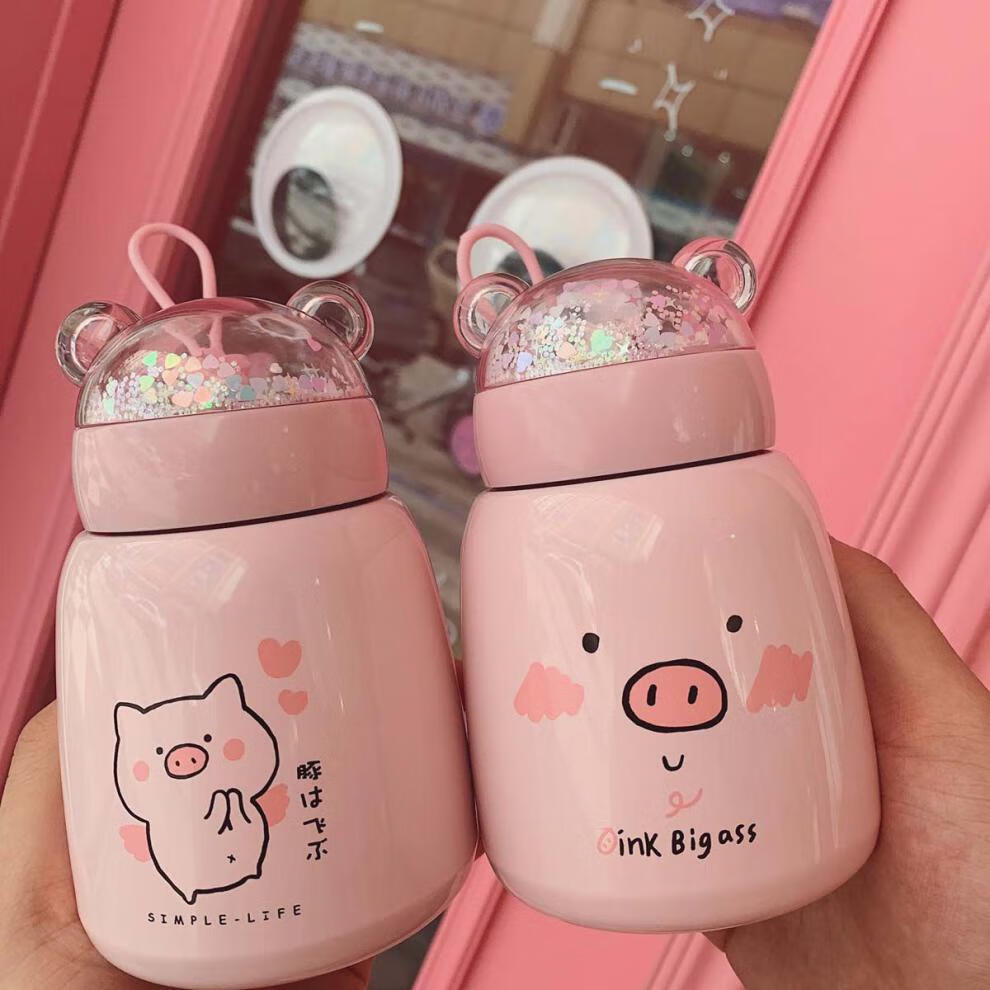 迎新必备保温杯女学生韩版可爱杯子ins卡通迷你少女心简约猪304不锈钢