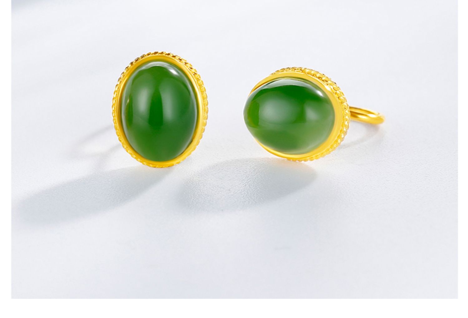 妙灵阁黄金耳环女999足金耳饰和田菠菜绿碧玉转运珠圆珠耳钉金镶玉