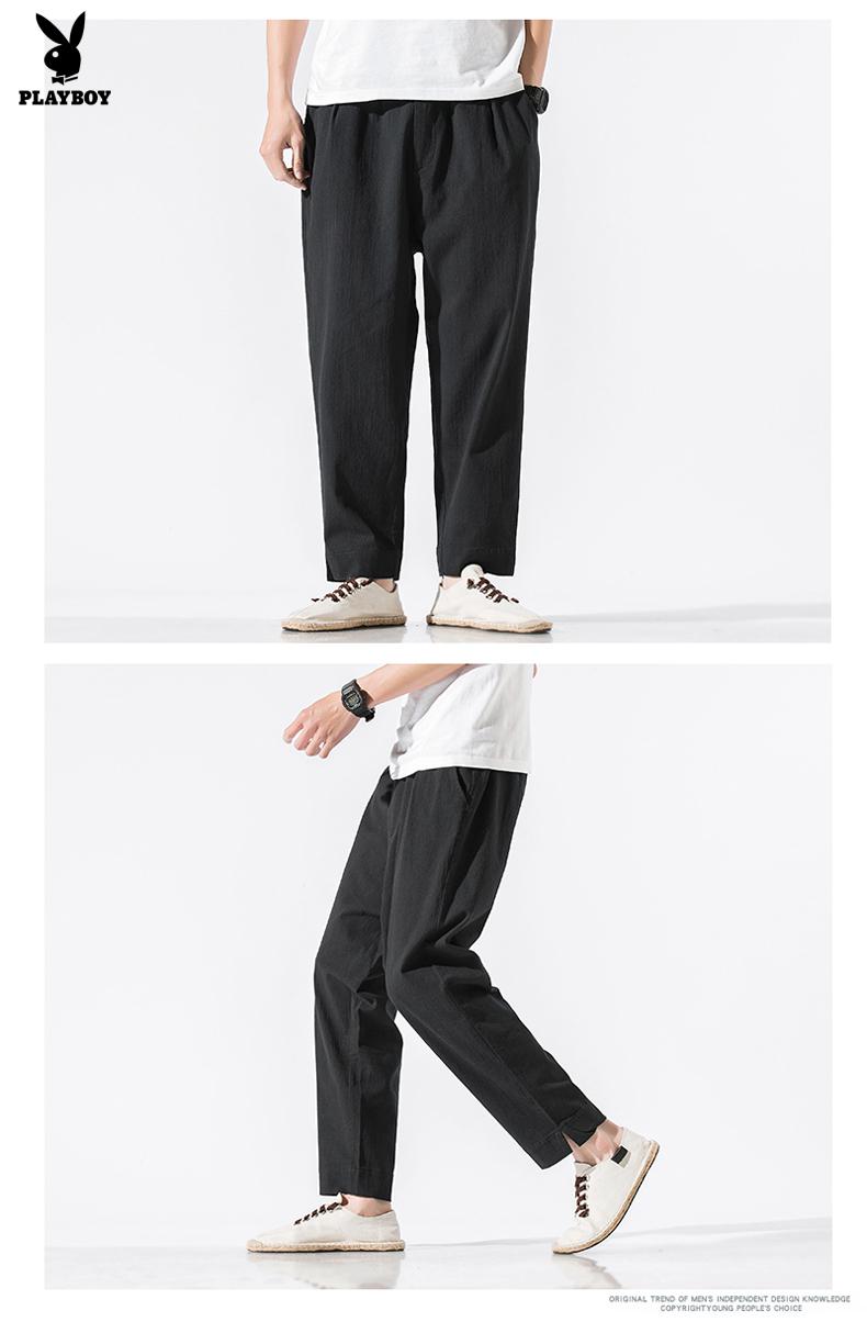 花花公子亚麻裤男夏季薄款棉麻裤子中国风男装直筒休闲长裤男士九分裤