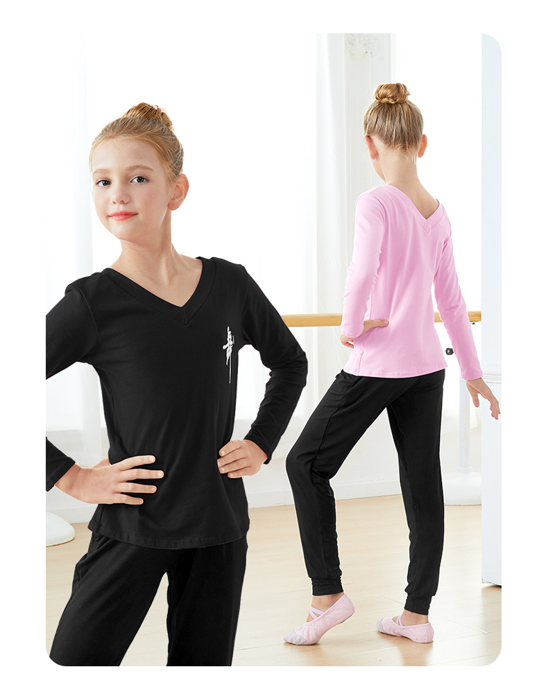 艾舞戈儿童舞蹈服夏季练功服女童跳舞服拉丁舞服男童长袖t恤上衣奶茶