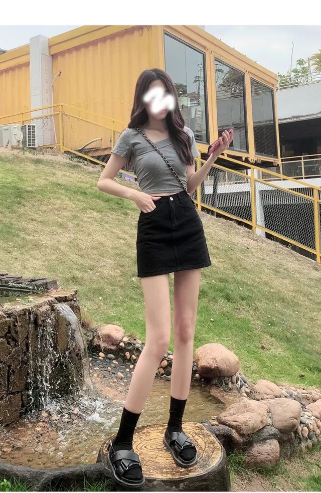 黑色牛仔半身裙女小个子夏季新款高腰显瘦显腿长a字包臀短裙ins潮红色