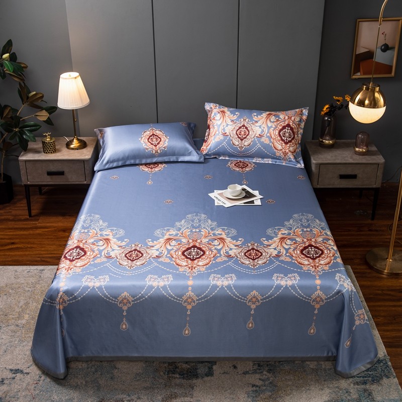 妤宸家纺凉席三件套床单款冰丝席纯色凉感双人床空调席花边席子折叠席