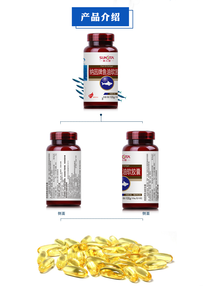 善元堂纳因牌鱼油软胶囊1000mg调节辅助血脂dhaepa老年保健品 300粒