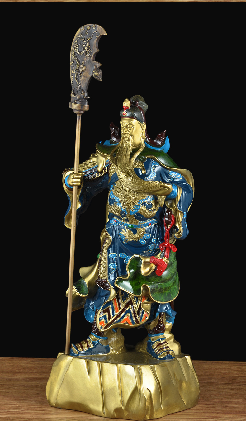 关公铜像全铜关公摆件关羽武财神爷关二爷家居客厅办公室摆设 彩铜色
