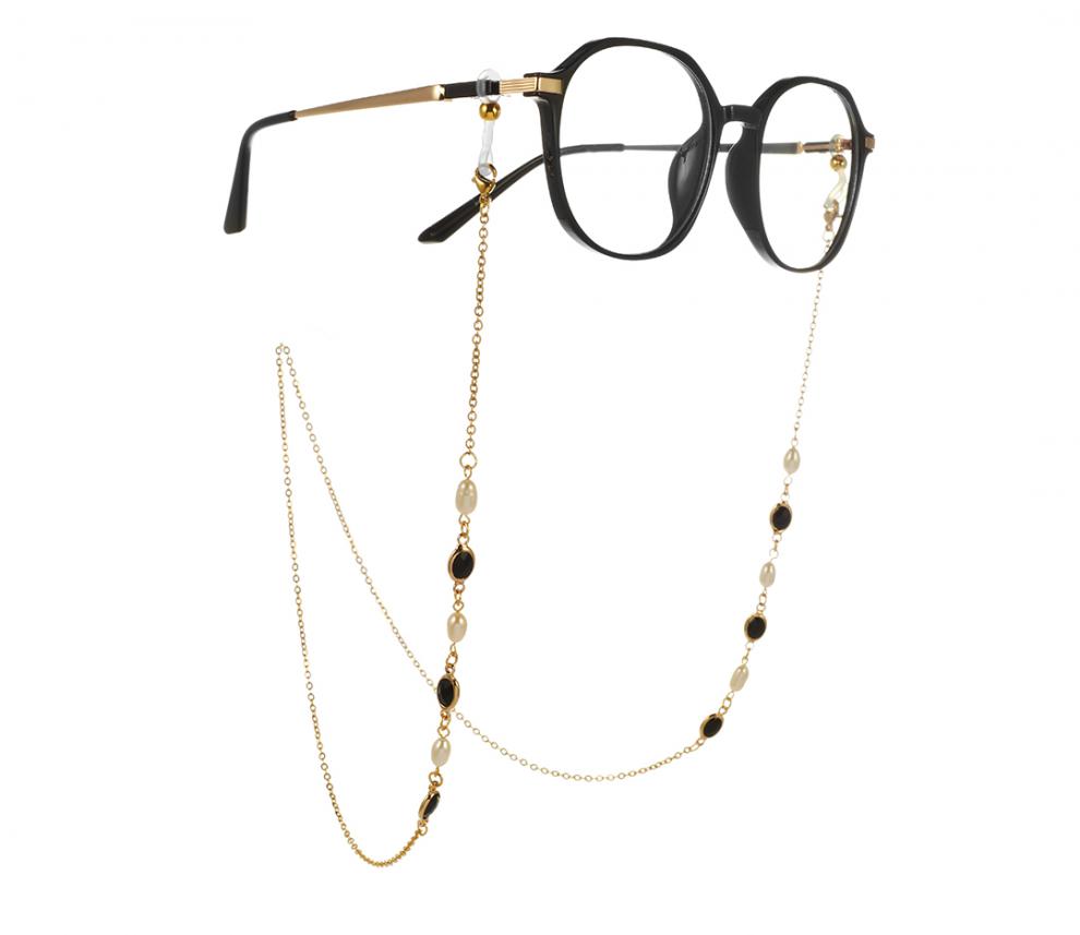 巴洛克珍珠眼镜链条女挂脖配饰潮款钛钢不褪色墨镜挂链太阳镜链子绿色