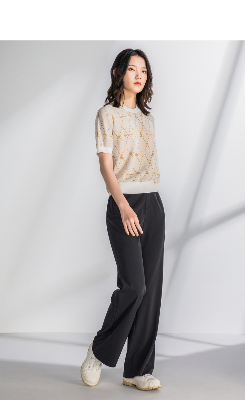 yifini易菲宽松针织衫女短袖圆领毛衫2022春夏新款薄款休闲上衣a04m