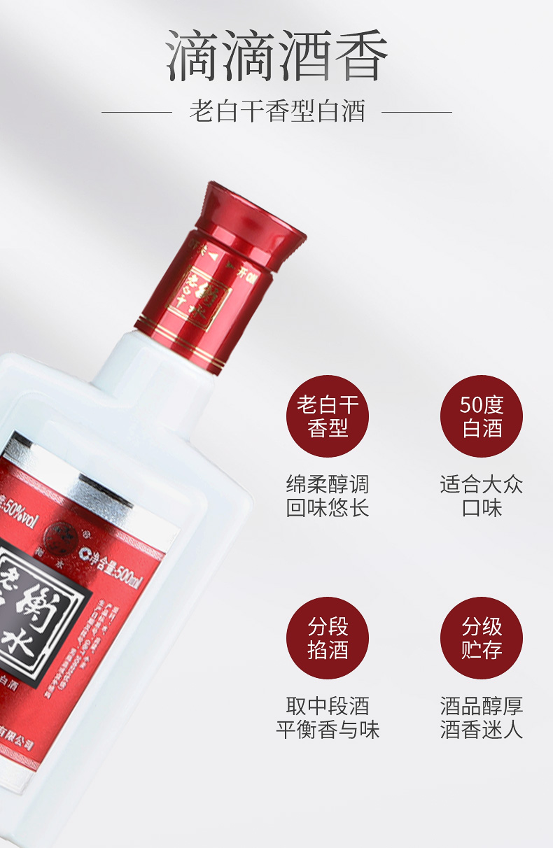 衡水老白干白酒50度老白干香型白酒精制单瓶500ml