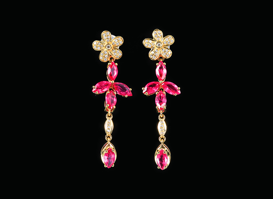 魏天选285克拉红宝石耳环女款玫瑰金镶嵌钻石彩宝耳坠时尚耳饰品送