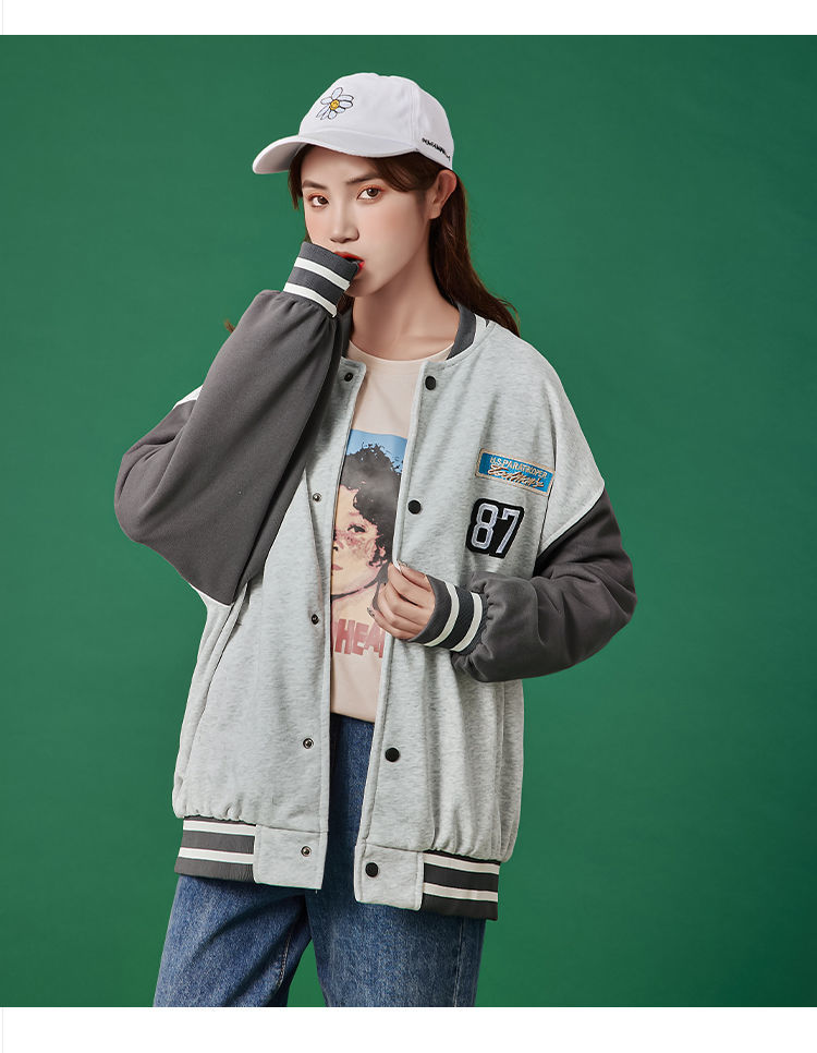 盐系棒球服女潮ins学生学院风撞色上衣韩版宽松春秋复古港味外套浅