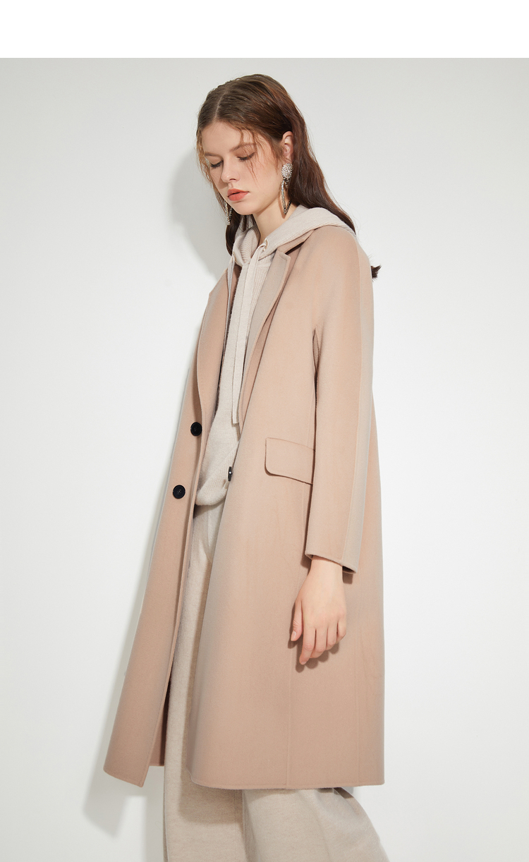 莱茵limeflare100支进口澳洲羊毛大衣中长款西装领气质直筒收腰毛呢