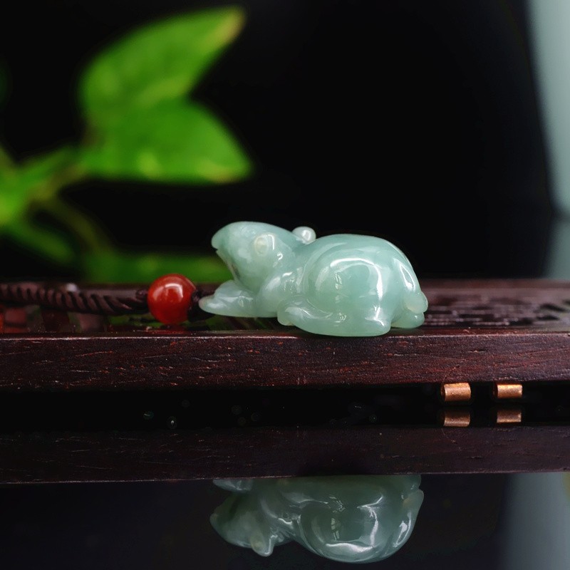 小小钰油青天然a货翡翠鼠挂件a货缅甸玉鼠吊坠立体生肖小老鼠玉佩