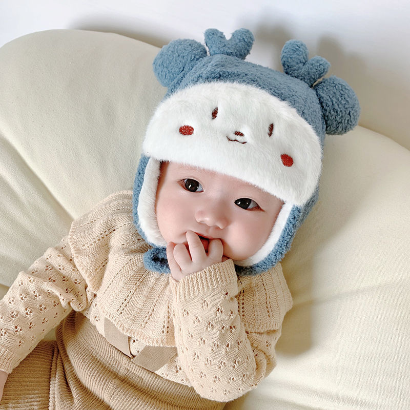 加厚女童可爱超萌男童毛绒帽护耳婴儿童雷锋帽白色0315个月4046护耳帽