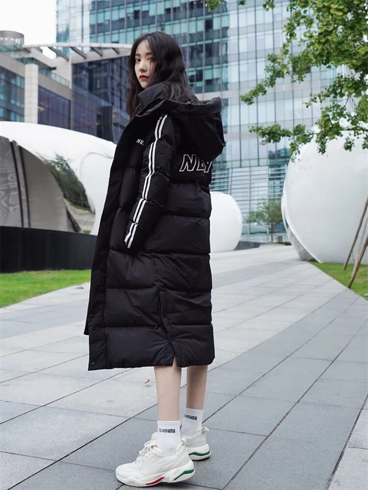 韩国nerdy羽绒服男女2022冬季新款中长款过膝加厚连帽情侣款外套明星