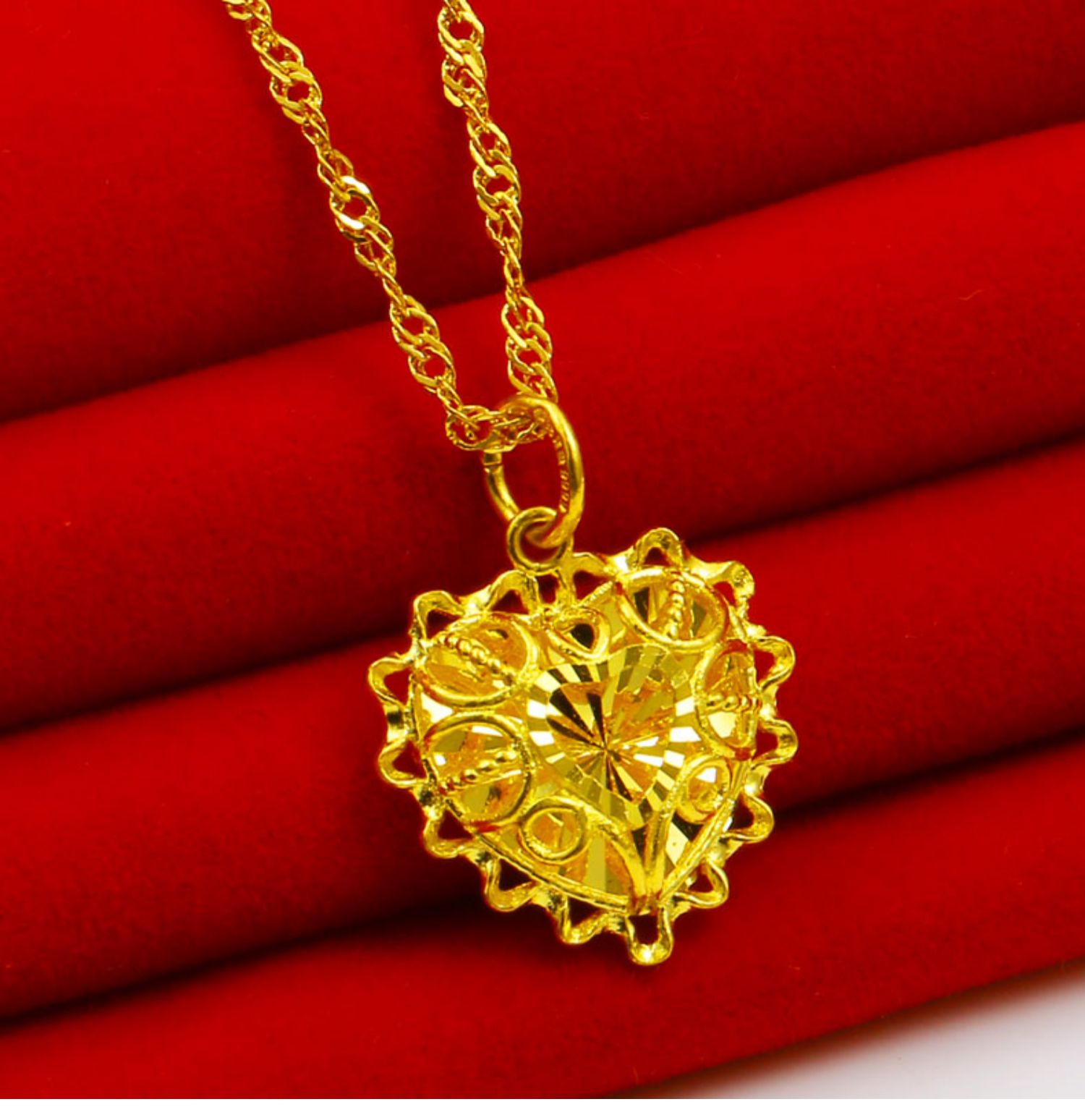 黄金吊坠999足金女款爱心形真金项链坠子结婚首饰品硬金重261275g含工