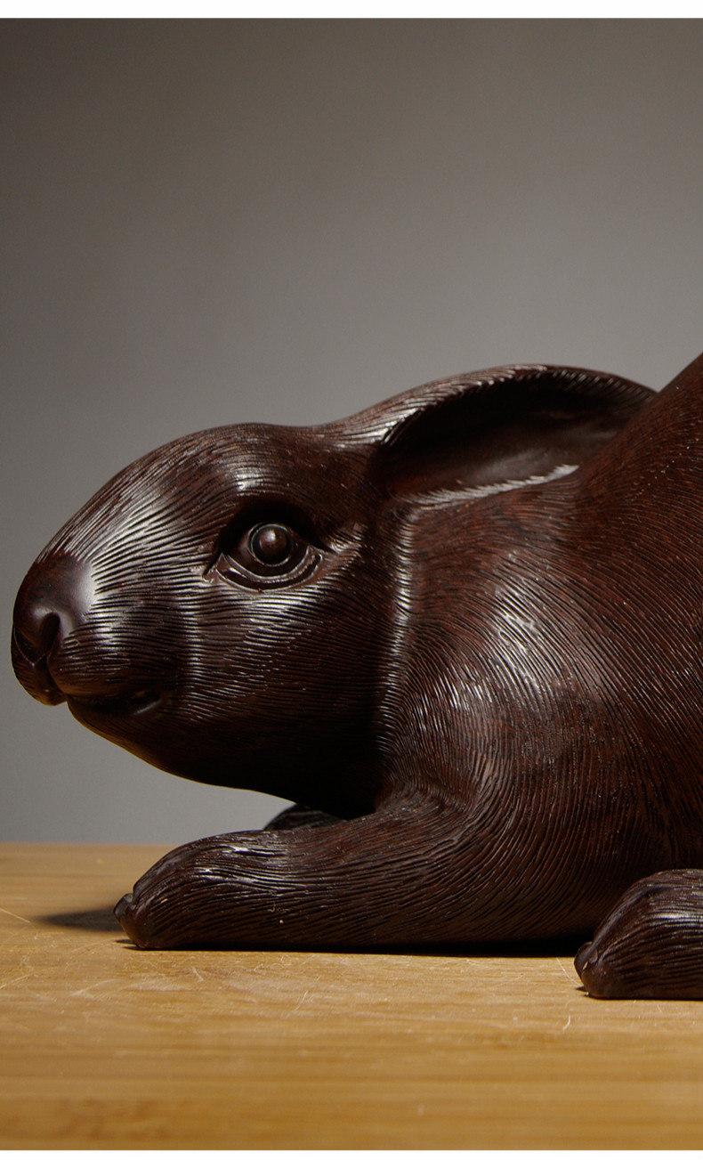 友漾木雕刻兔子摆件三合动物十二生肖木兔家居客厅装饰红木工艺品精雕