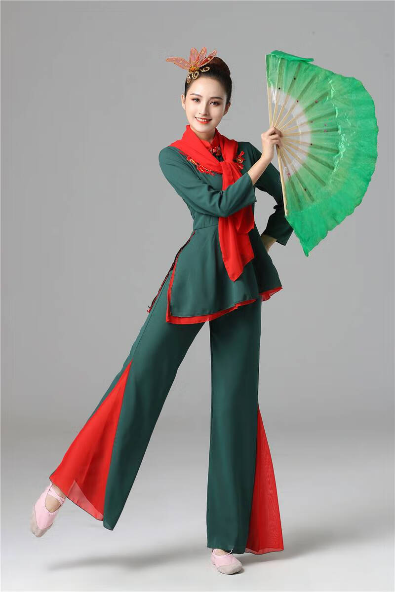 春秋秧歌舞服装红色映山红舞蹈服装中国风秧歌服腰鼓服广场舞演出服女