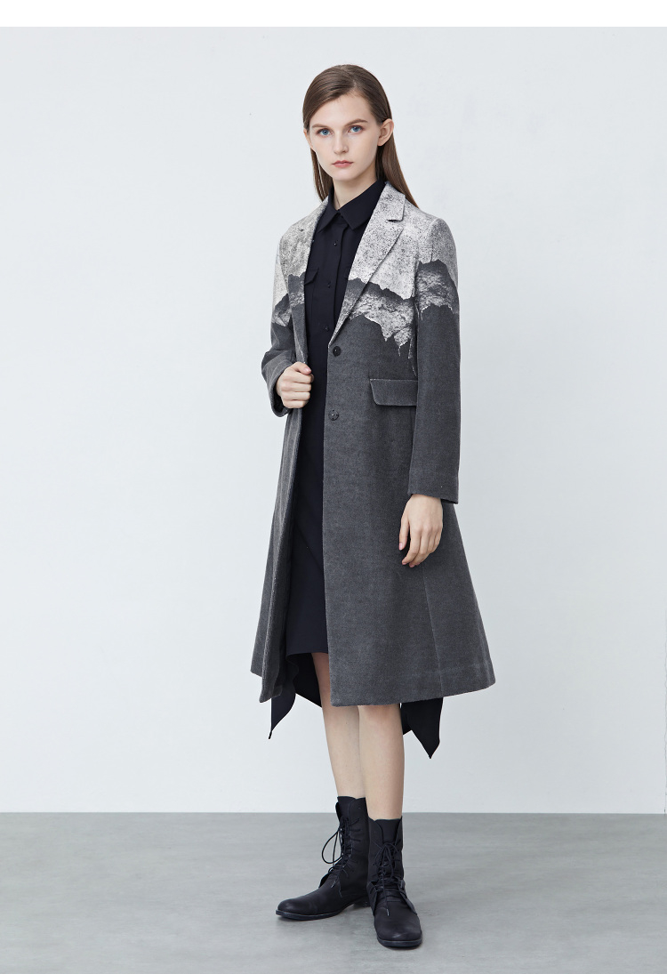 sdeer圣迪奥2021冬季西装领水墨晕染长款女装a字毛呢大衣s21481861