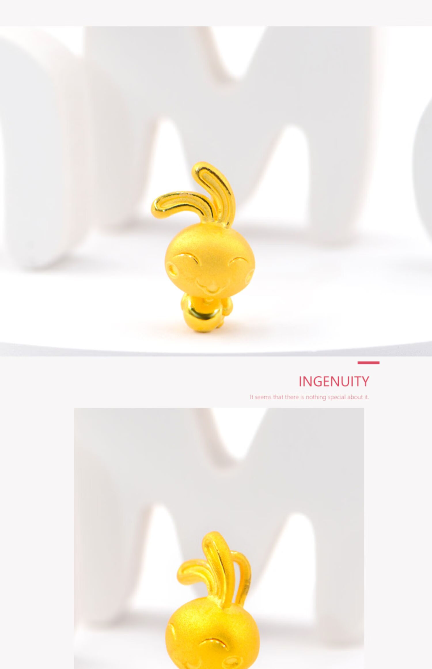 福韵瑞黄金兔子吊坠足金999生肖兔项链可爱q萌锁骨链3d硬金项坠生日