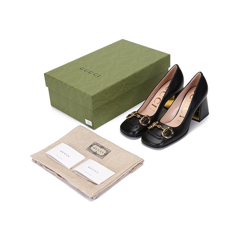 女鞋 古驰 gucci 女士皮革方头粗跟高跟鞋皮鞋 643886 c9d00 9022