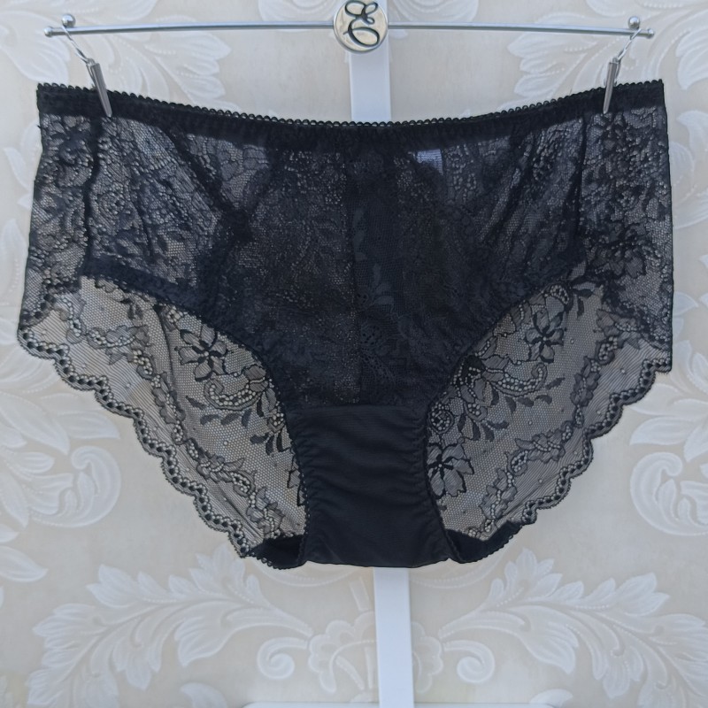 浪莎(langsha)韩国黑色性感魅惑蕾丝平角内裤女生透明底裤 黑色 m