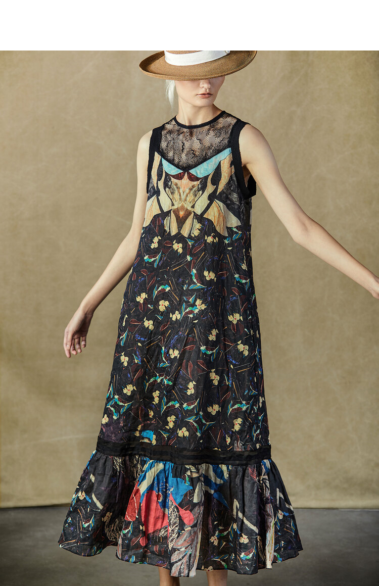 原创设计donoratico达衣岩拼接半透蕾丝长裙夏装2021年新款女洋气