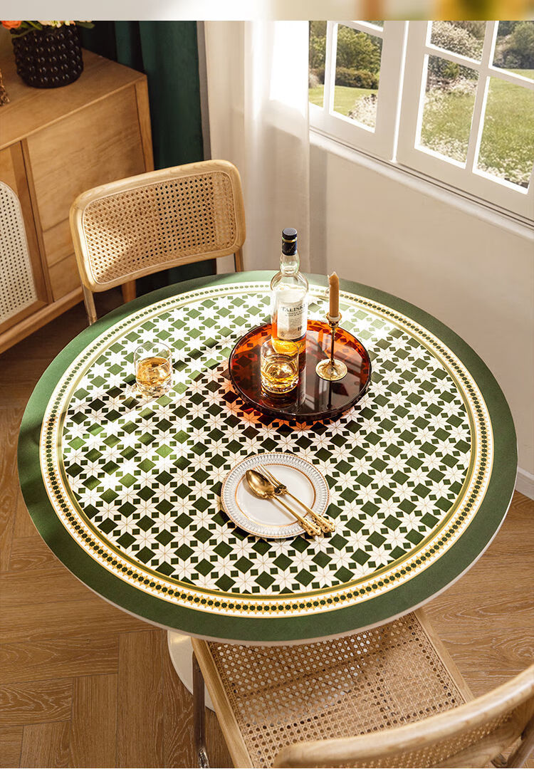 维塔维拉简约复古轻奢皮革圆桌垫圆桌布防水防油免洗餐桌垫圆形茶几垫