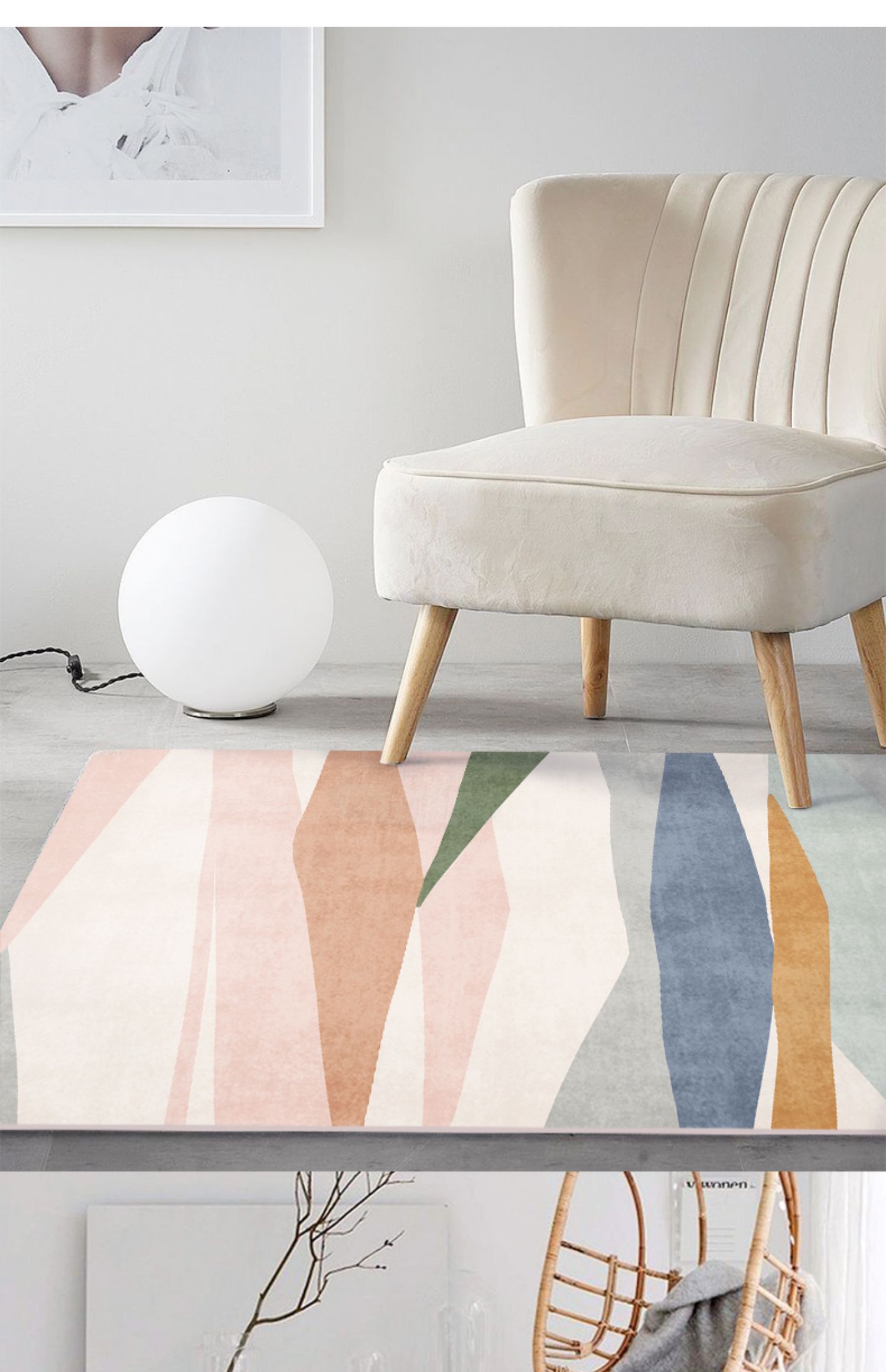 客厅地毯茶几毯地毯北欧ins卧室满铺房间床边地毯莫兰迪系列蓝色几何