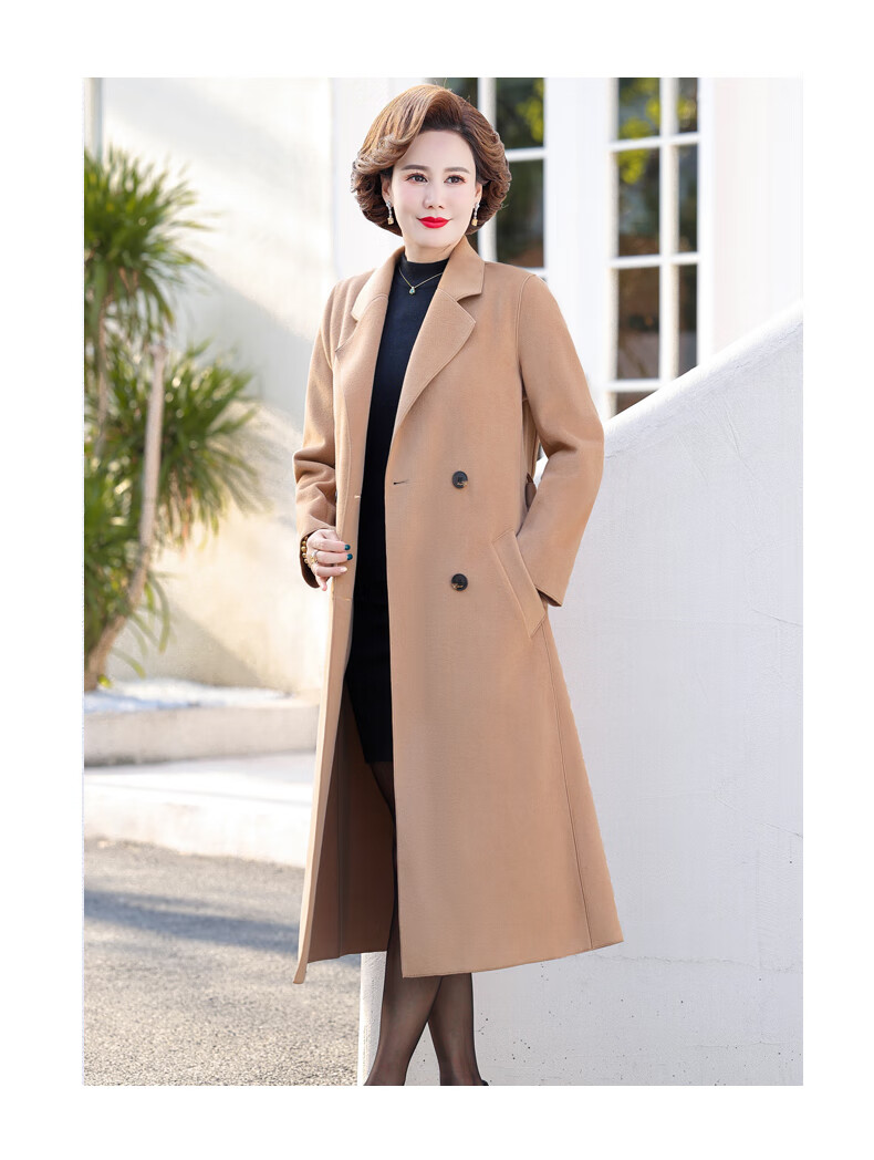 喜婆婆礼服羊绒大衣秋冬双面绒羊毛结婚婚宴妈妈中长款羊绒毛呢外套